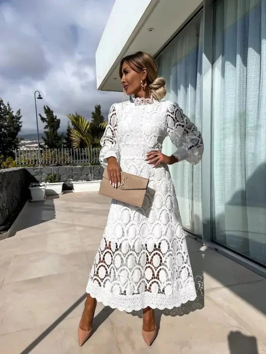 Geometric Lace Midi Dress for Women Azzoria