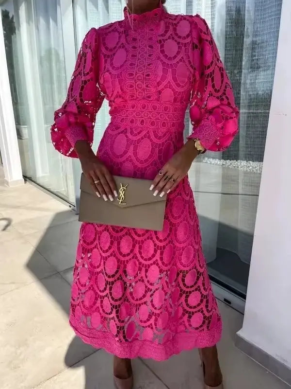 Geometric Lace Midi Dress for Women Azzoria