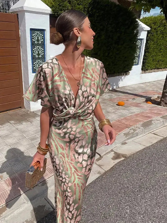 Gloss Finish Twist Midi Dress for Women Azzoria