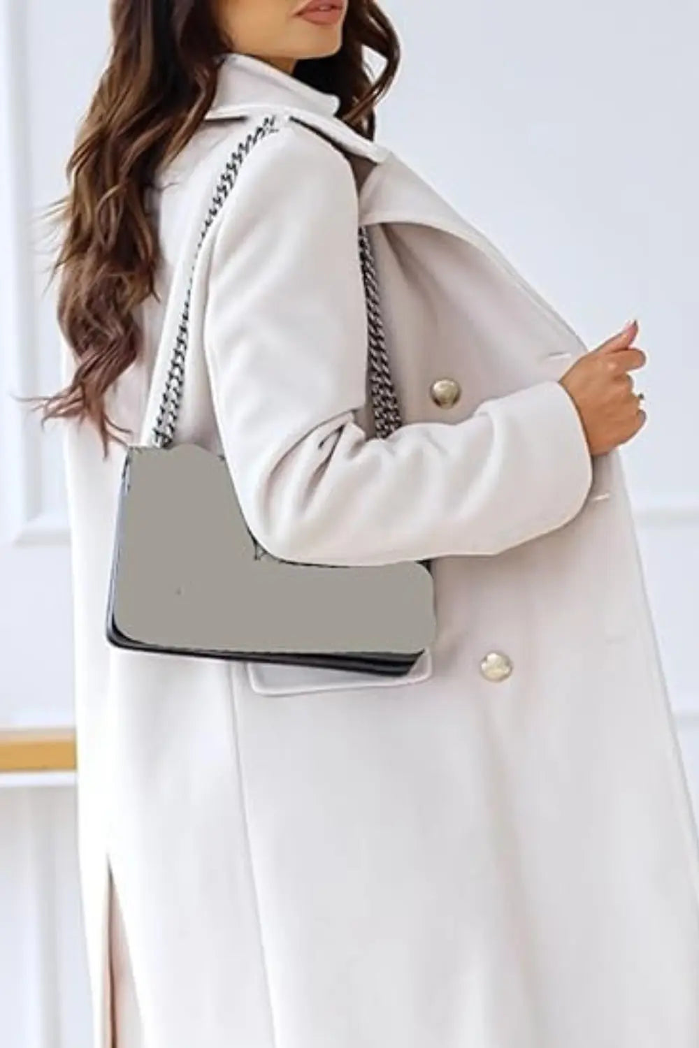 Gold Button Long Coat for Women Azzoria