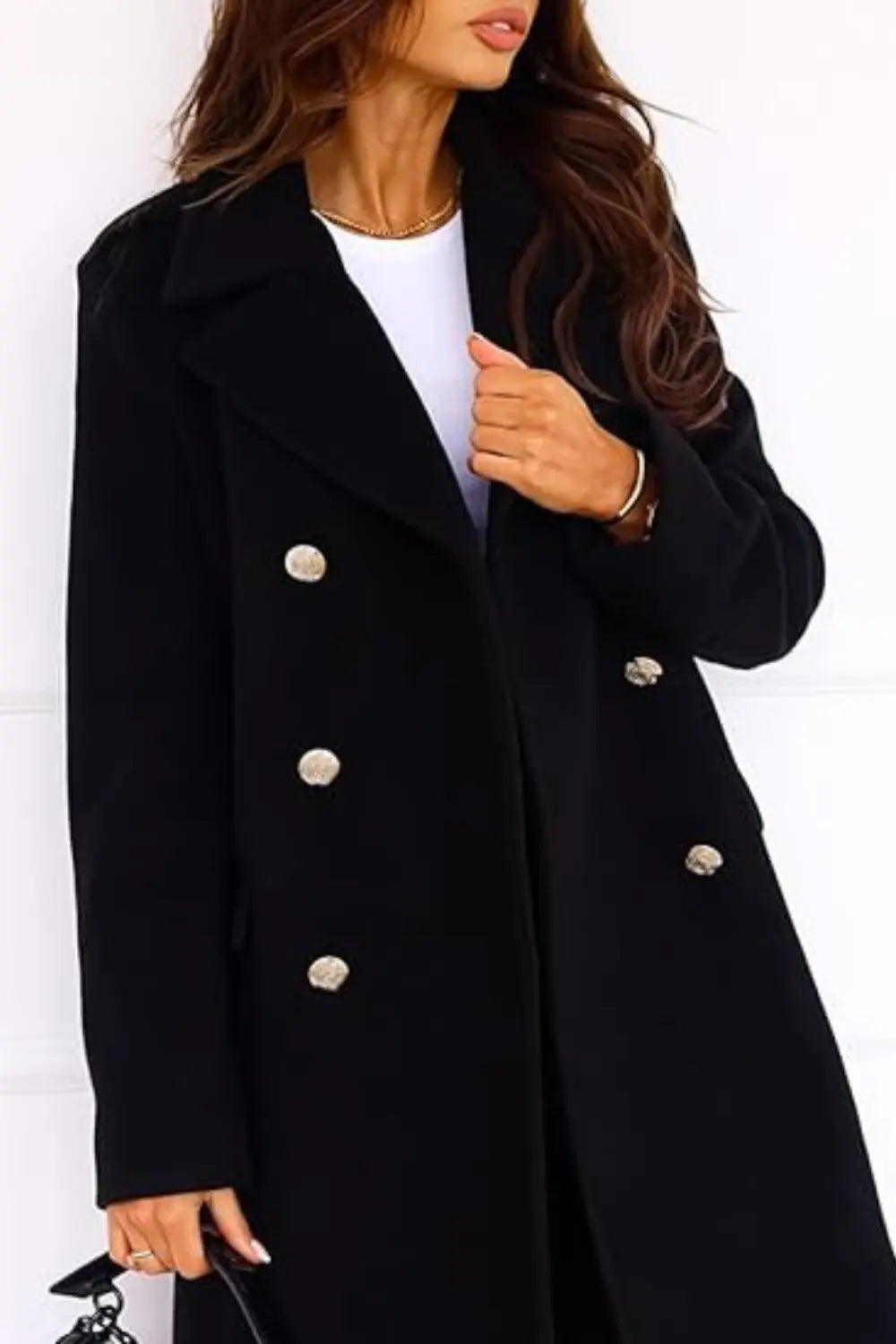 Gold Button Long Coat for Women Azzoria