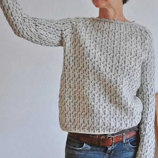 Gray Knit Sweater with Long Sleeves for Women Azzoria