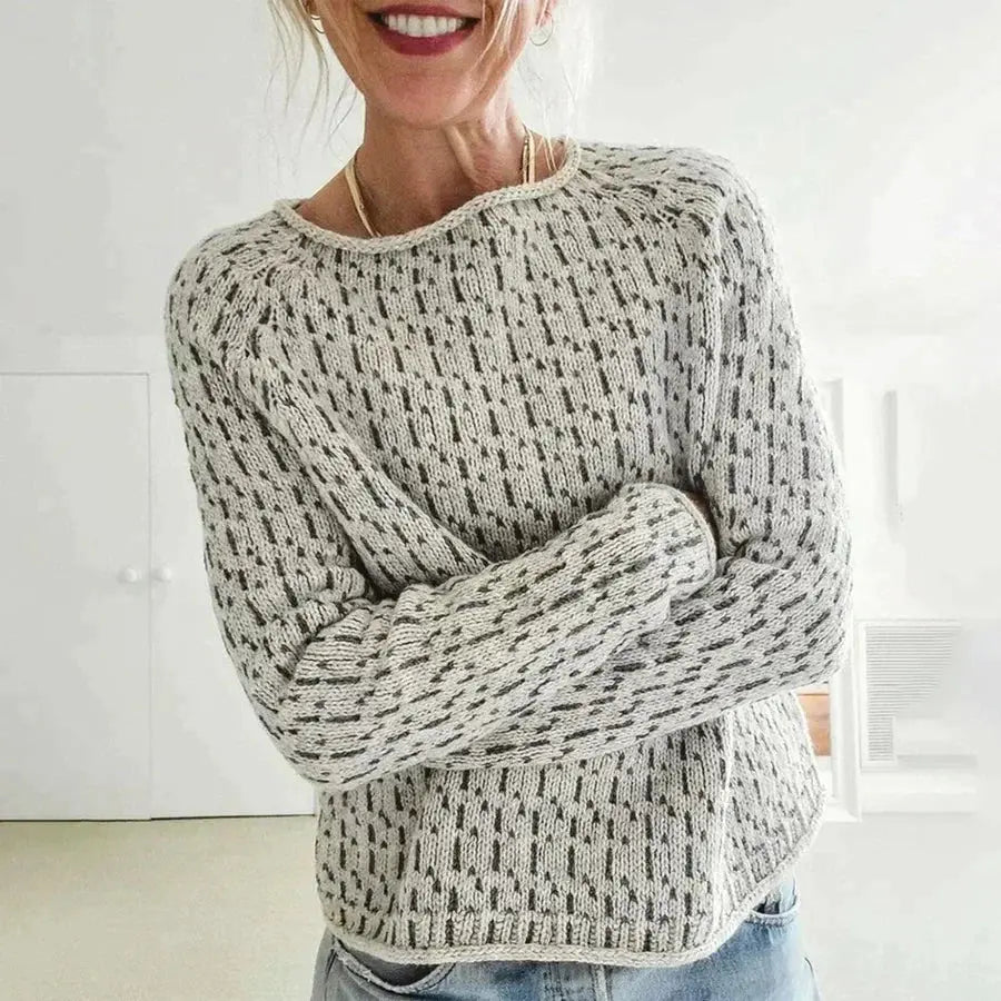 Gray Knit Sweater with Long Sleeves for Women Azzoria