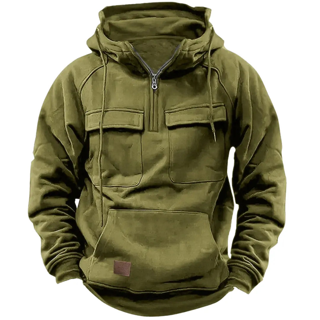 Half-Zip Pullover Hoodie with Chest Pockets for Men Azzoria