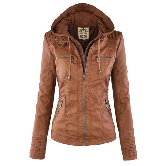 Hooded Leather Jacket for Women