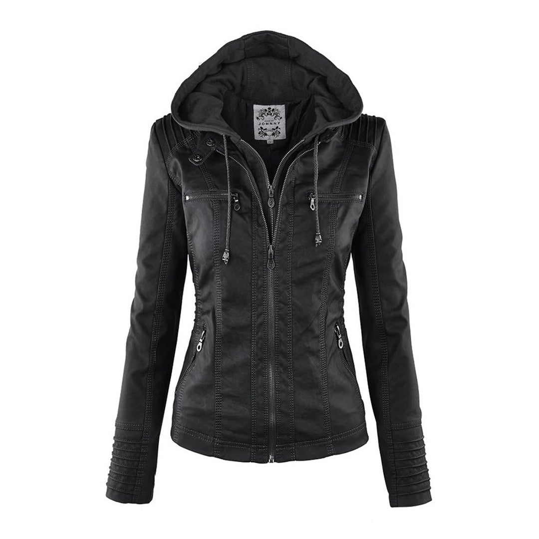Hooded Leather Jacket for Women