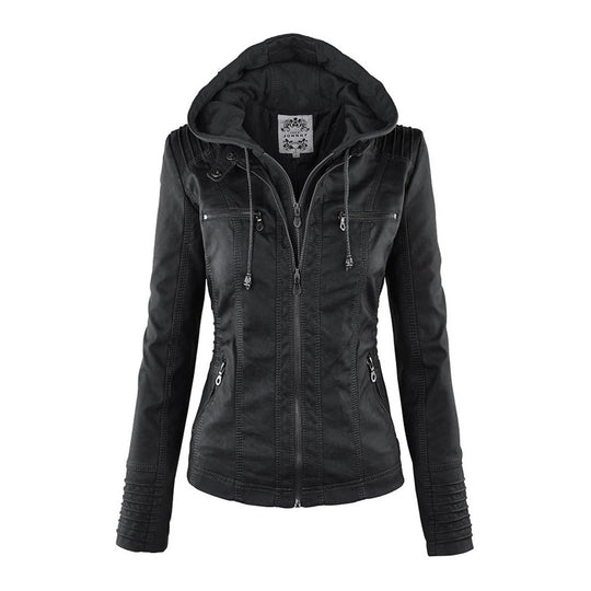 Hooded Leather Jacket for Women