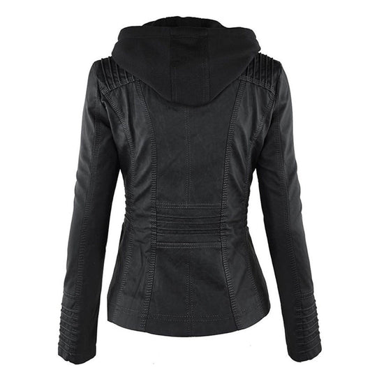 Hooded Leather Jacket for Women