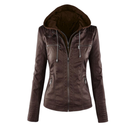 Hooded Leather Jacket for Women