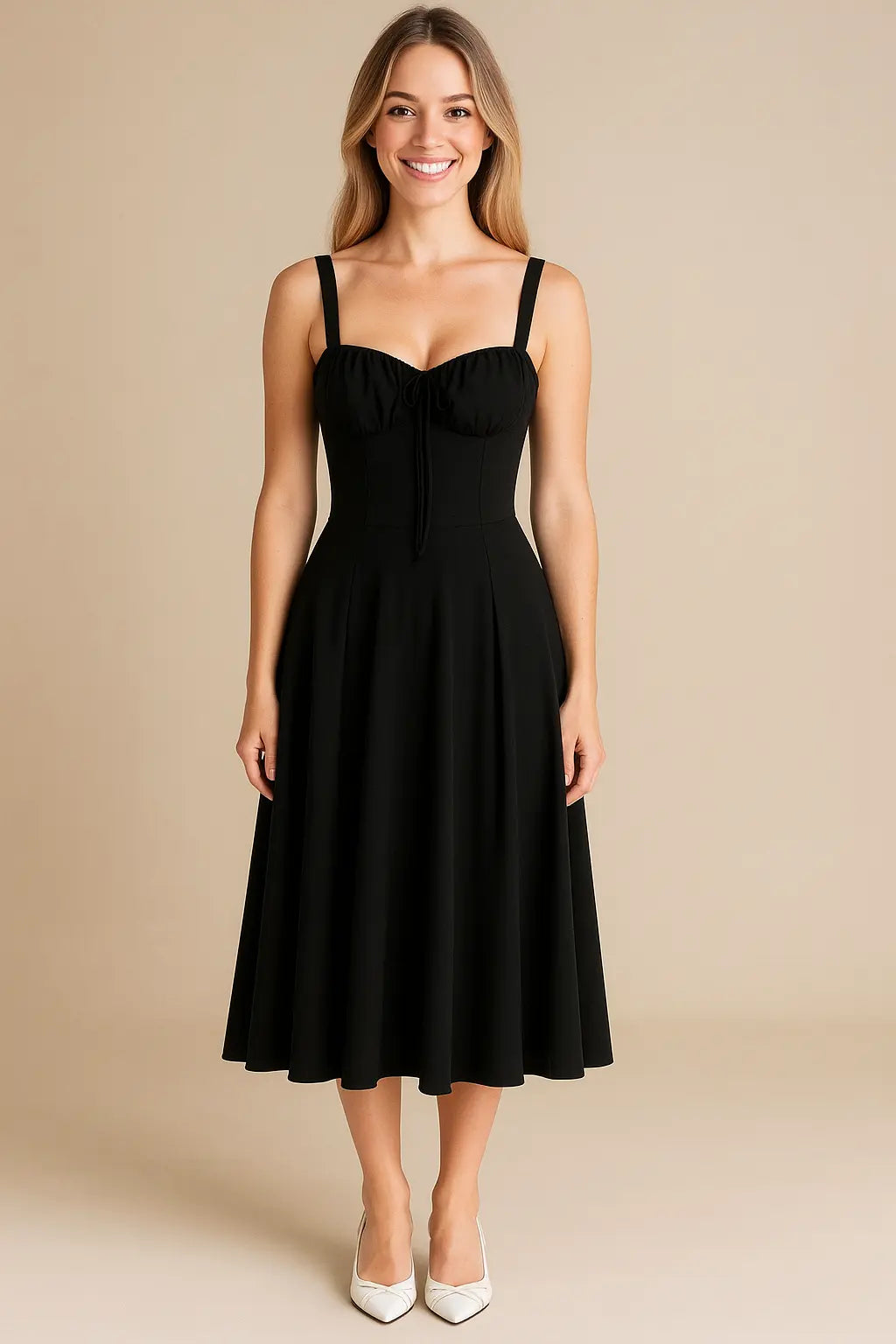 Lace-Up Back Midi Dress for Women Azzoria