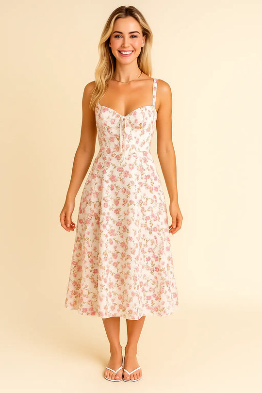 Lace-Up Back Midi Dress for Women Azzoria