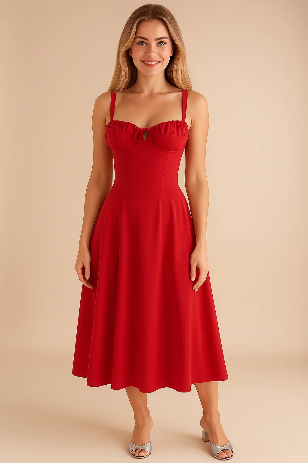 Lace-Up Back Midi Dress for Women Azzoria