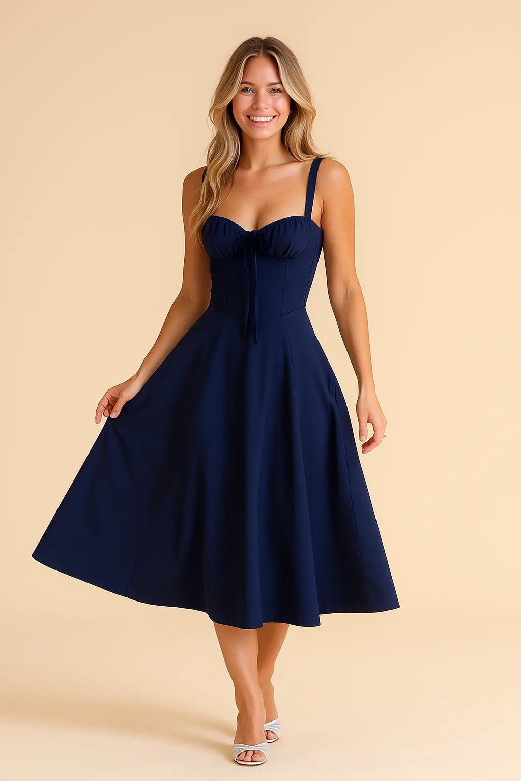 Lace-Up Back Midi Dress for Women Azzoria