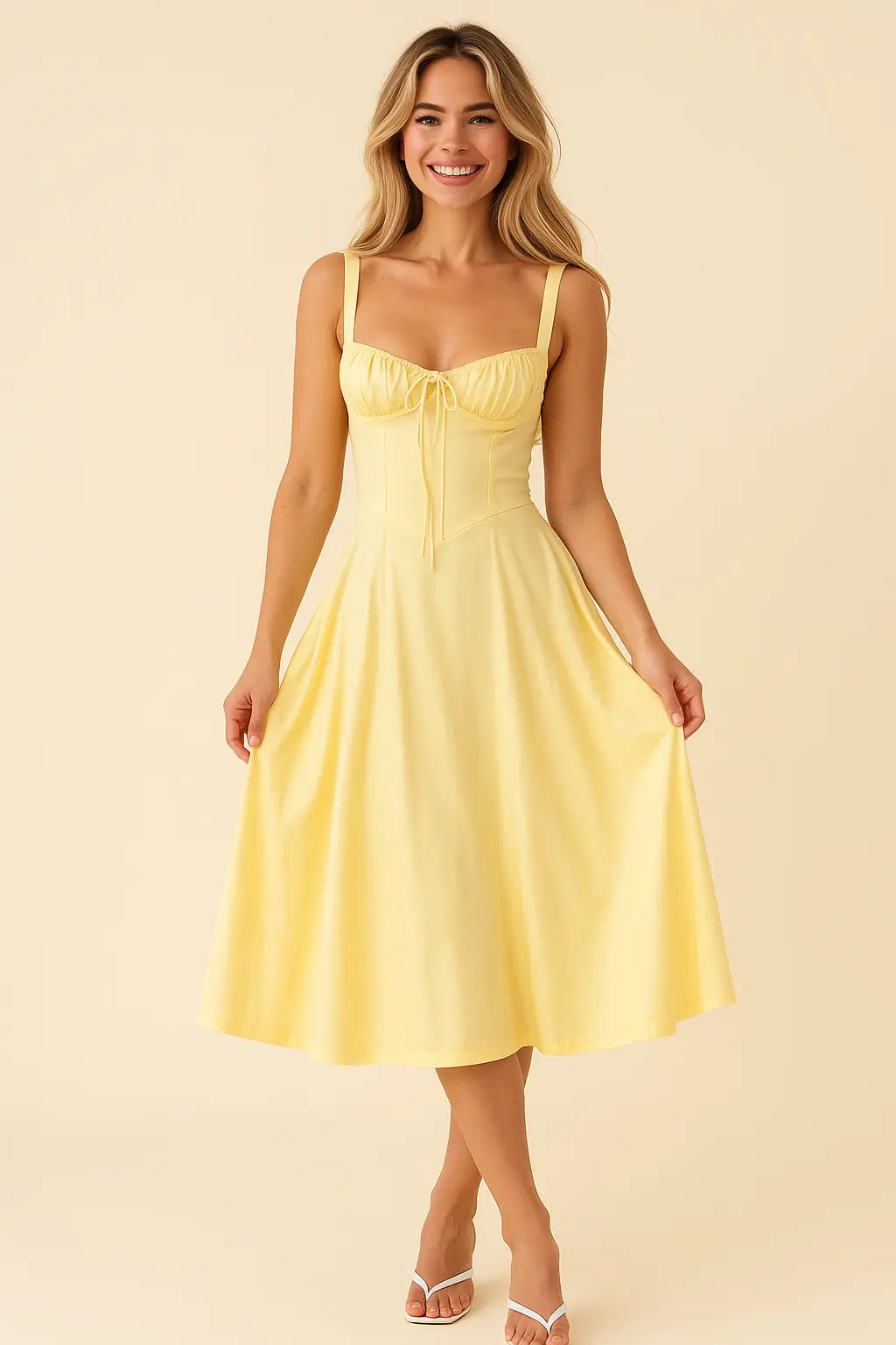 Lace-Up Back Midi Dress for Women Azzoria