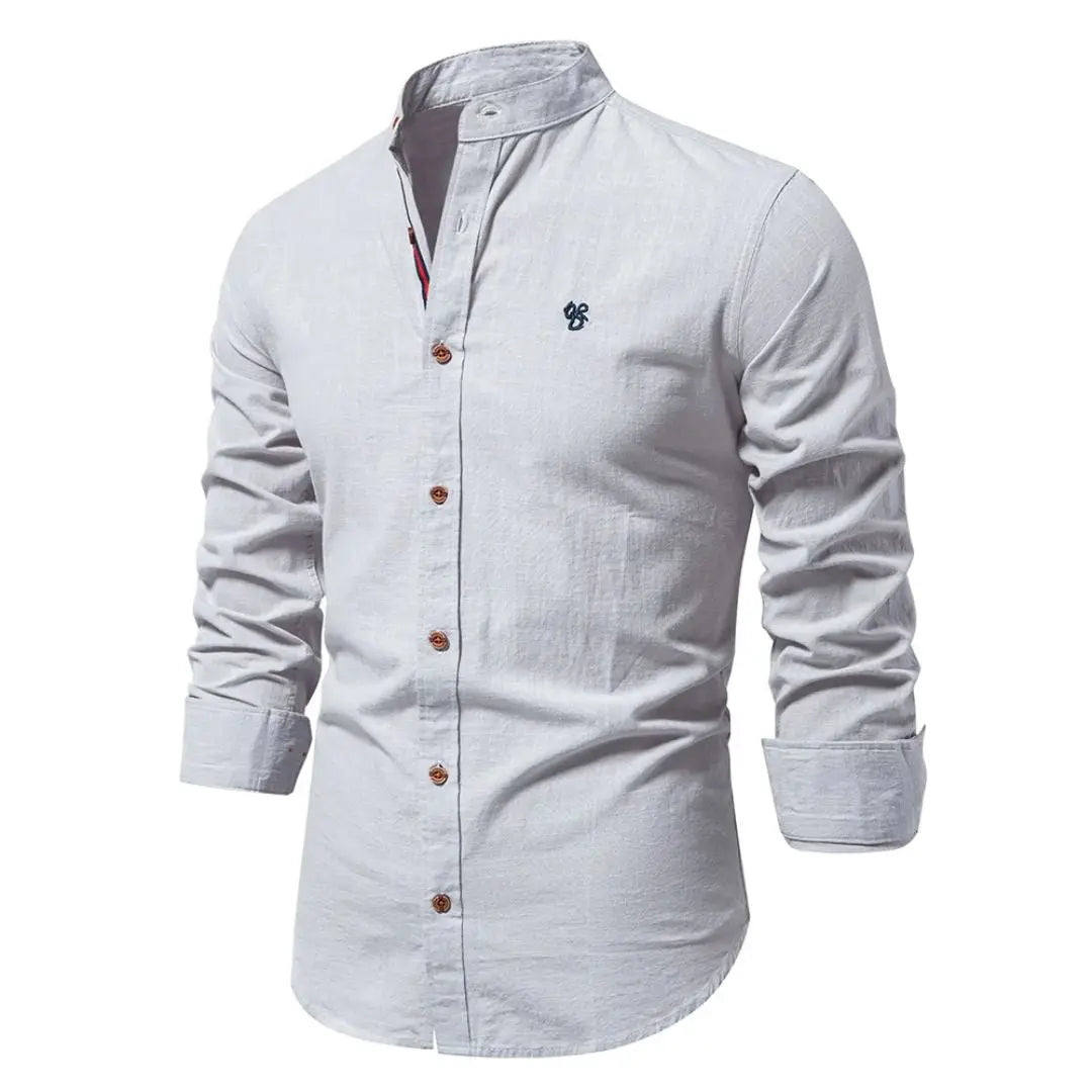 Mandarin Collar Shirt with Straight Hem and Minimal Texture – for Men Azzoria