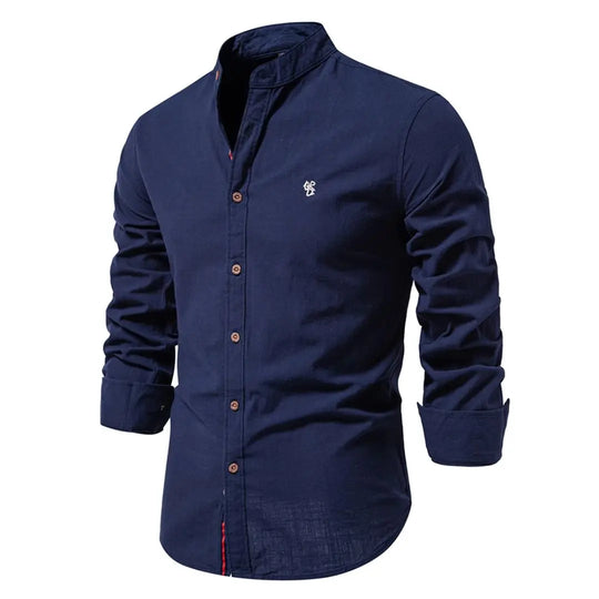Mandarin Collar Shirt with Straight Hem and Minimal Texture – for Men Azzoria