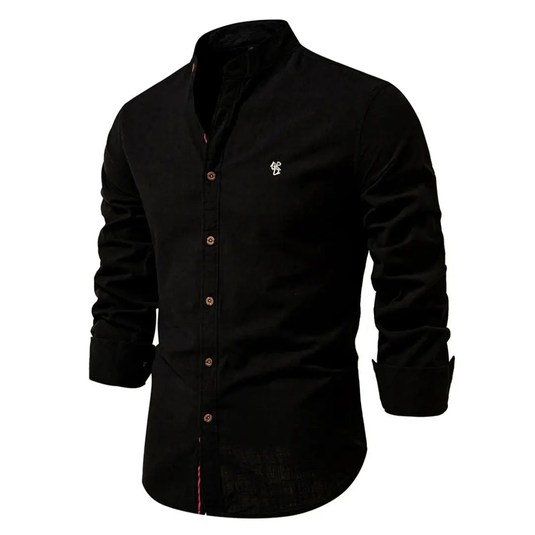 Mandarin Collar Shirt with Straight Hem and Minimal Texture – for Men Azzoria