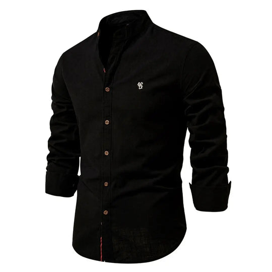 Mandarin Collar Shirt with Straight Hem and Minimal Texture – for Men Azzoria