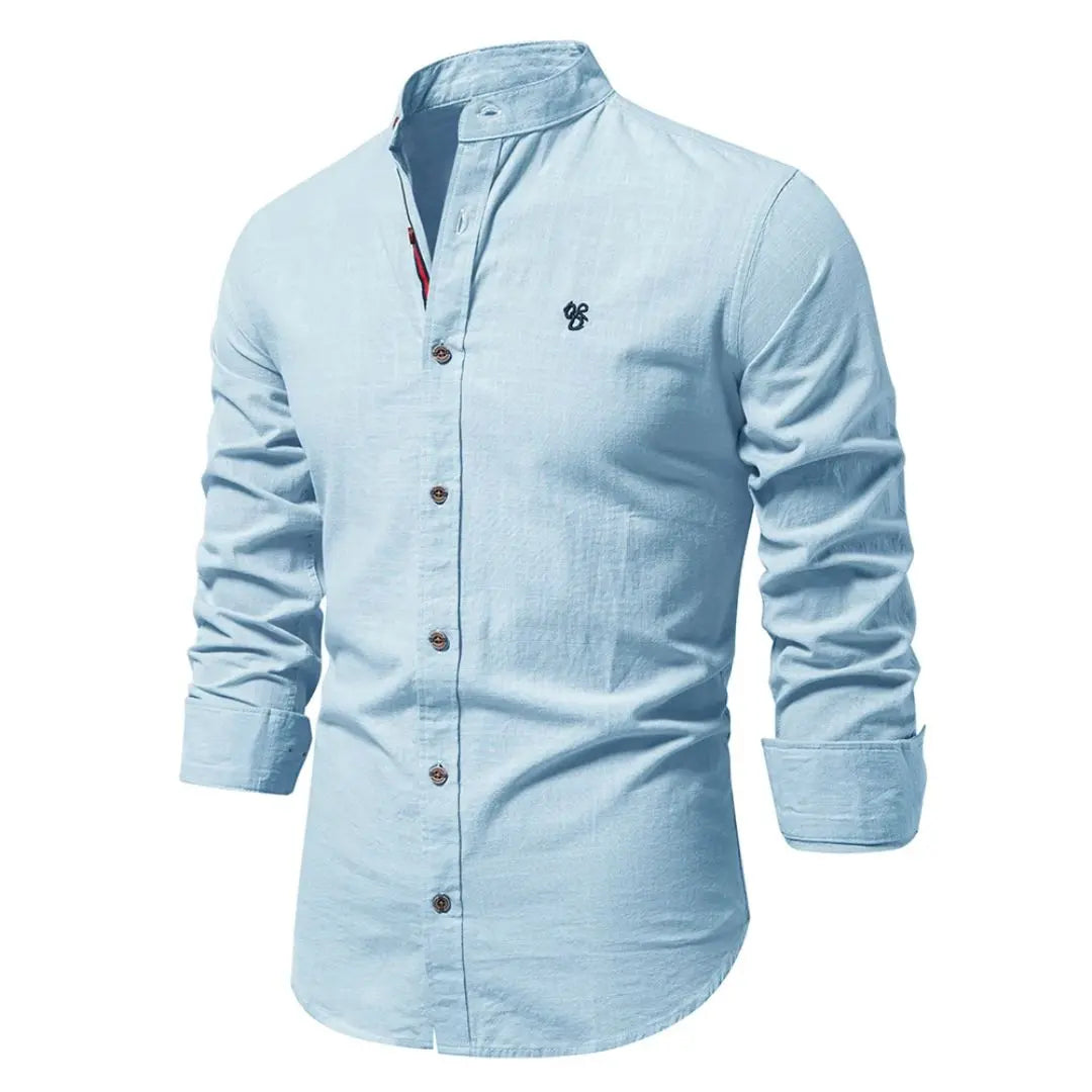 Mandarin Collar Shirt with Straight Hem and Minimal Texture – for Men Azzoria