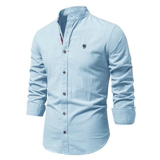 Mandarin Collar Shirt with Straight Hem and Minimal Texture – for Men Azzoria