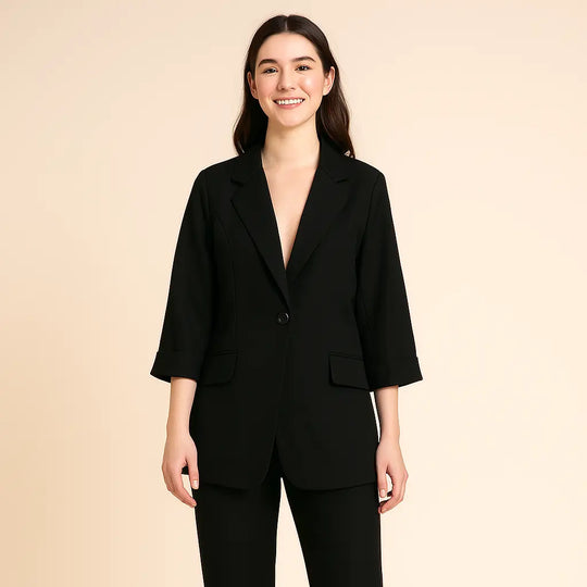 Matte Finish 3/4 Sleeve Blazer for Women Azzoria