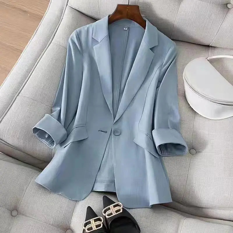 Matte Finish 3/4 Sleeve Blazer for Women Azzoria