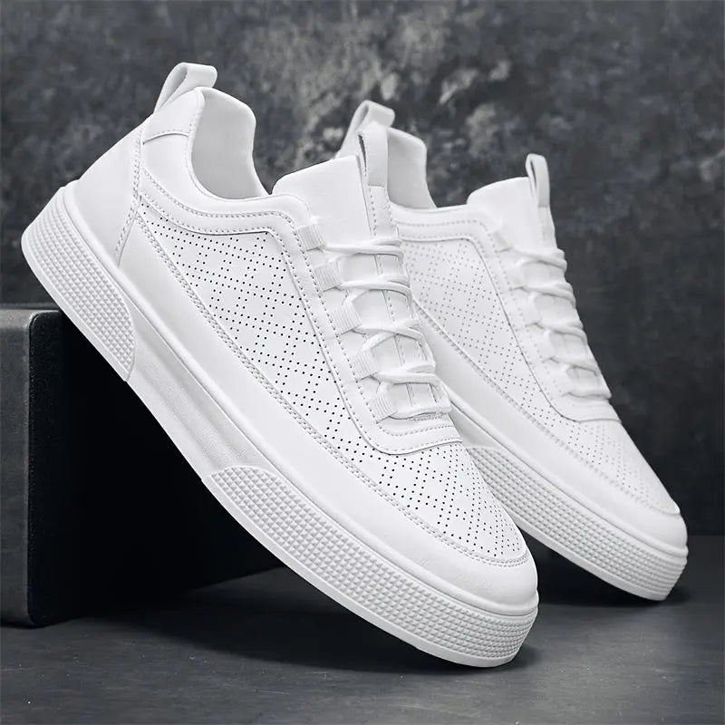 Perforated White Sneakers for Men Azzoria