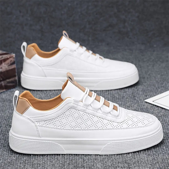 Perforated White Sneakers for Men Azzoria