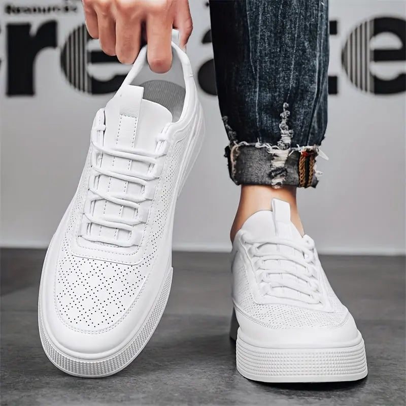 Perforated White Sneakers for Men Azzoria