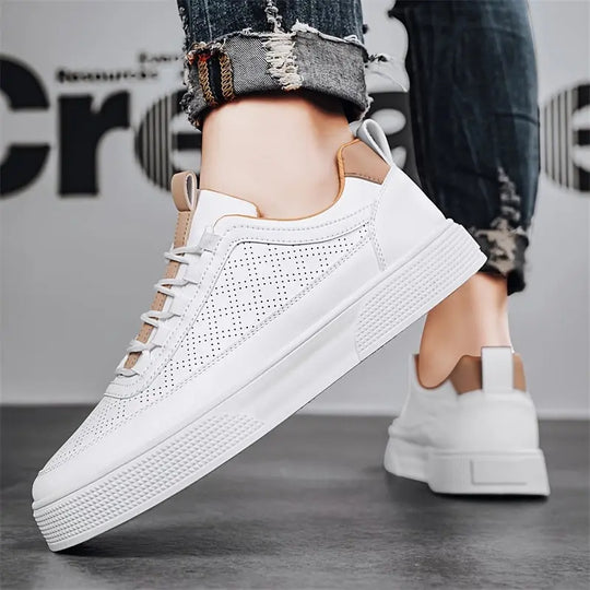 Perforated White Sneakers for Men Azzoria