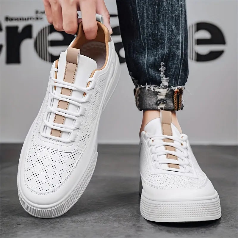 Perforated White Sneakers for Men Azzoria