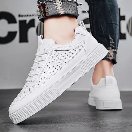 Perforated White Sneakers for Men Azzoria