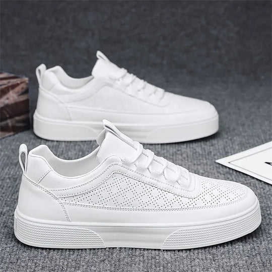 Perforated White Sneakers for Men Azzoria