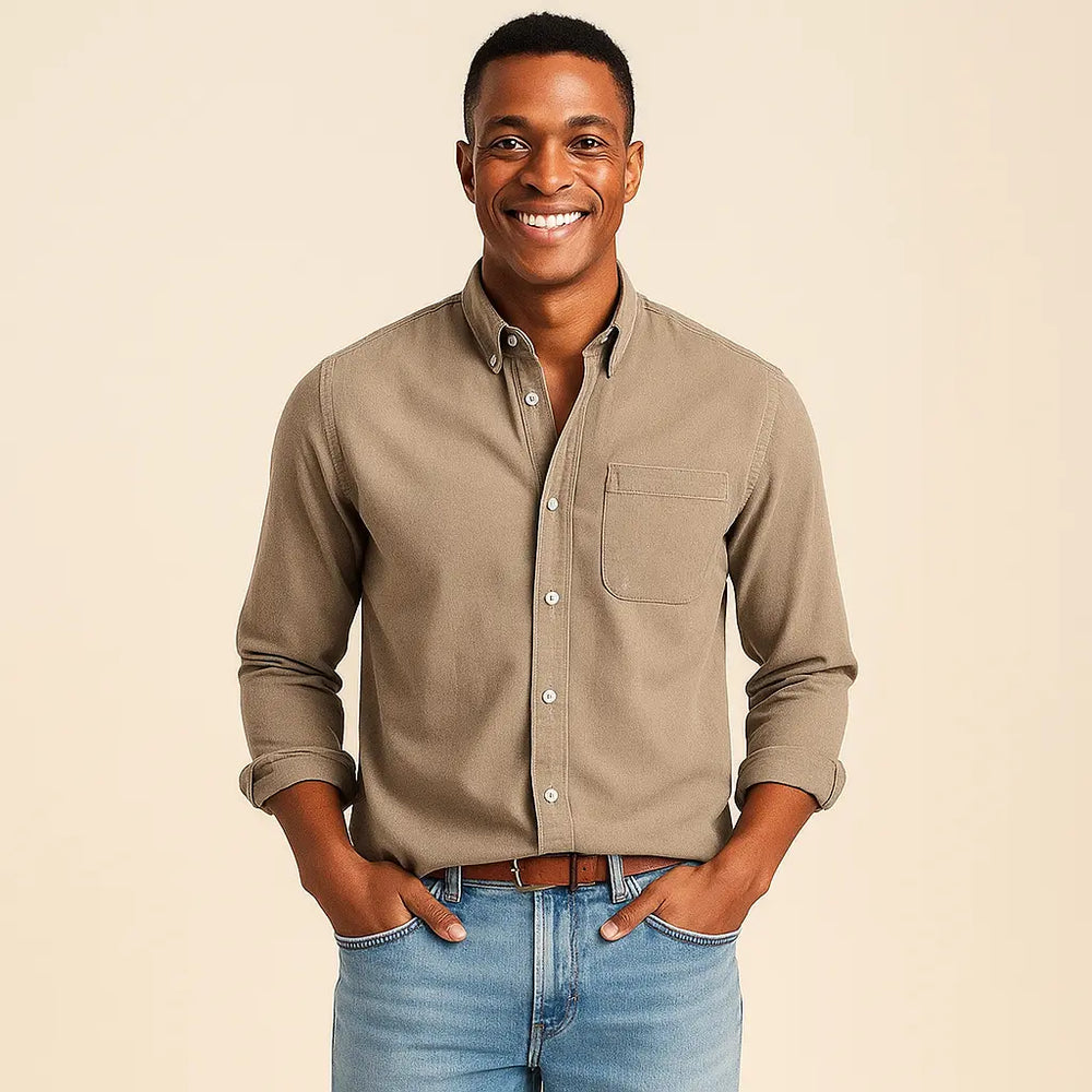 Plain Finish Long-Sleeve Shirt for Men Azzoria
