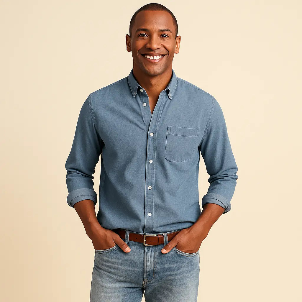 Plain Finish Long-Sleeve Shirt for Men Azzoria