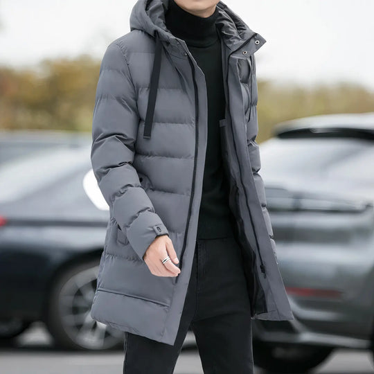 Quilted Long Hooded Winter Coat for Men Azzoria