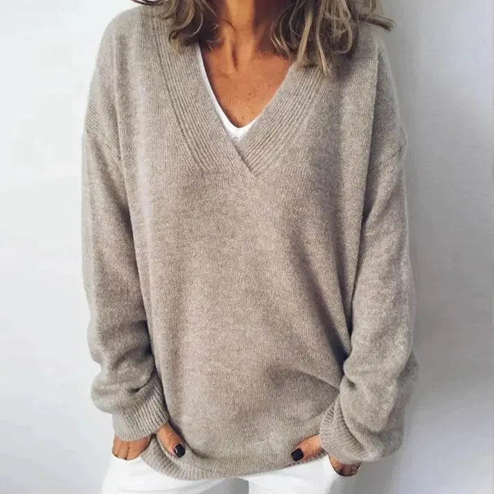 Ribbed V-Neck Sweater for Women Azzoria