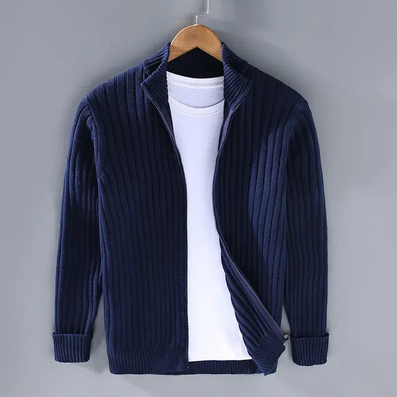 Ribbed Zip-Up Cardigan for Men Azzoria