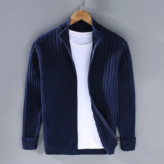 Ribbed Zip-Up Cardigan for Men Azzoria