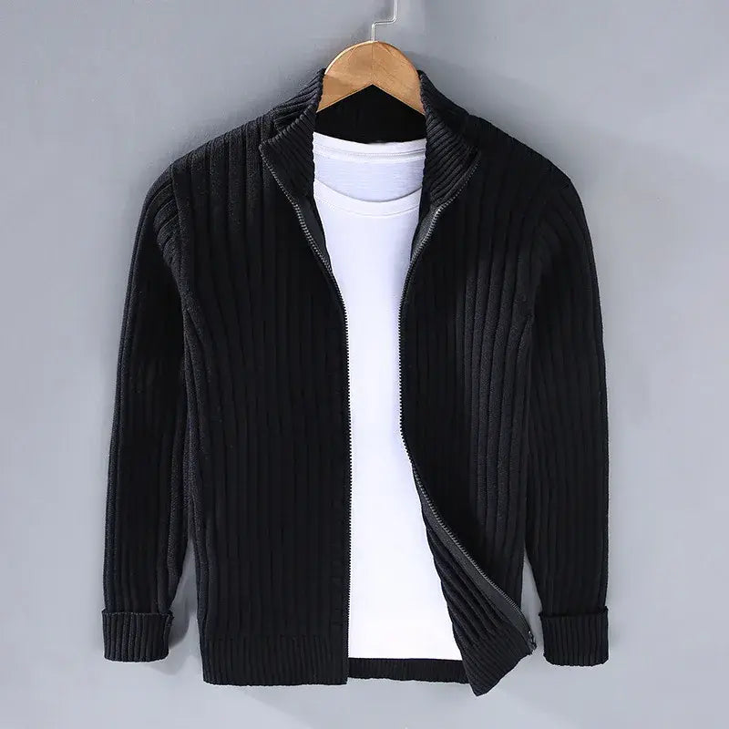 Ribbed Zip-Up Cardigan for Men Azzoria