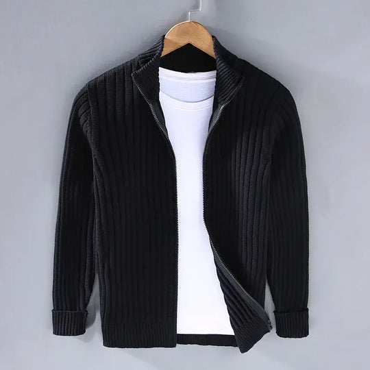 Ribbed Zip-Up Cardigan for Men Azzoria