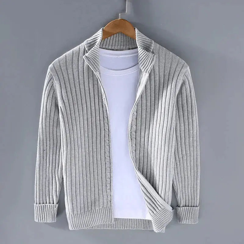 Ribbed Zip-Up Cardigan for Men Azzoria