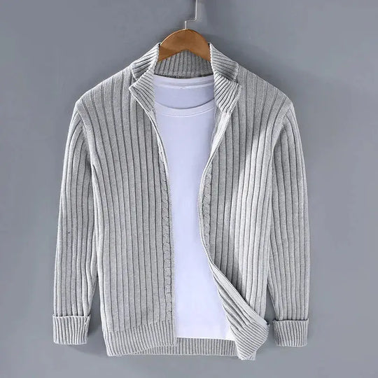 Ribbed Zip-Up Cardigan for Men Azzoria