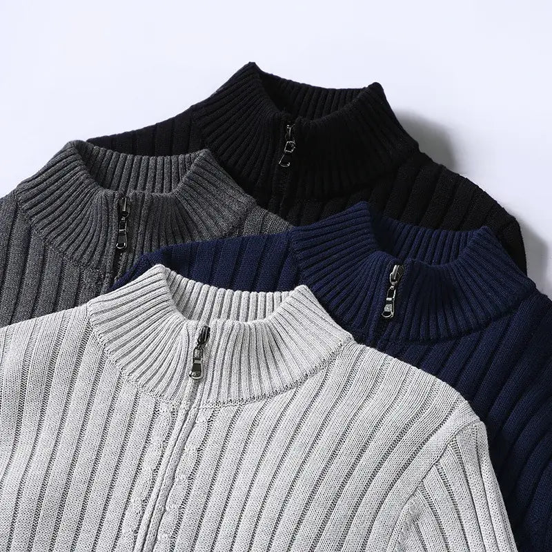 Ribbed Zip-Up Cardigan for Men Azzoria