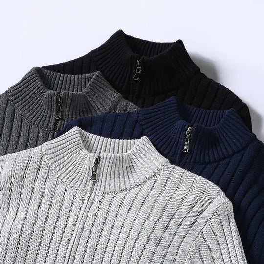 Ribbed Zip-Up Cardigan for Men Azzoria