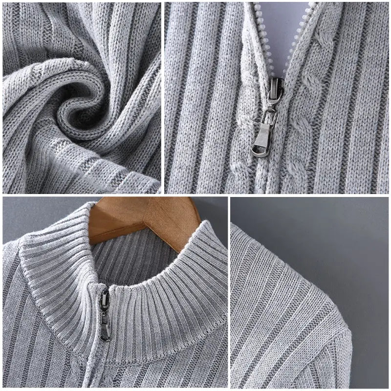 Ribbed Zip-Up Cardigan for Men Azzoria