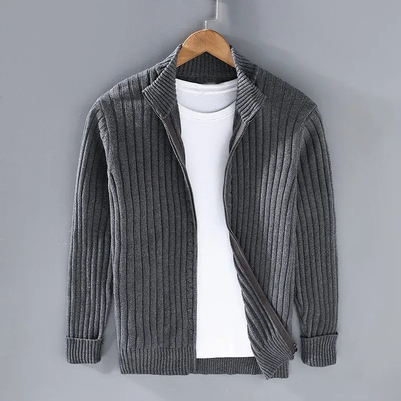 Ribbed Zip-Up Cardigan for Men Azzoria