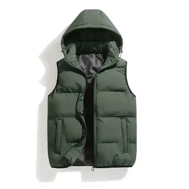 Sleeveless Winter Jacket - Bodywarmer with Detachable Hood for Men Azzoria