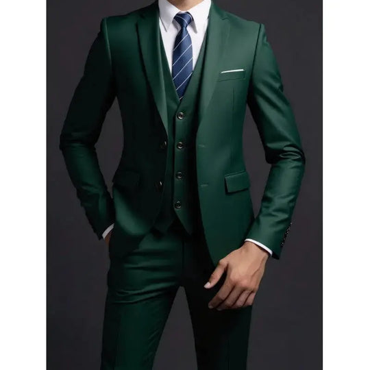 Solid Color Three-Piece Suit for Men Azzoria