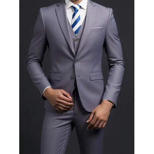 Solid Color Three-Piece Suit for Men Azzoria